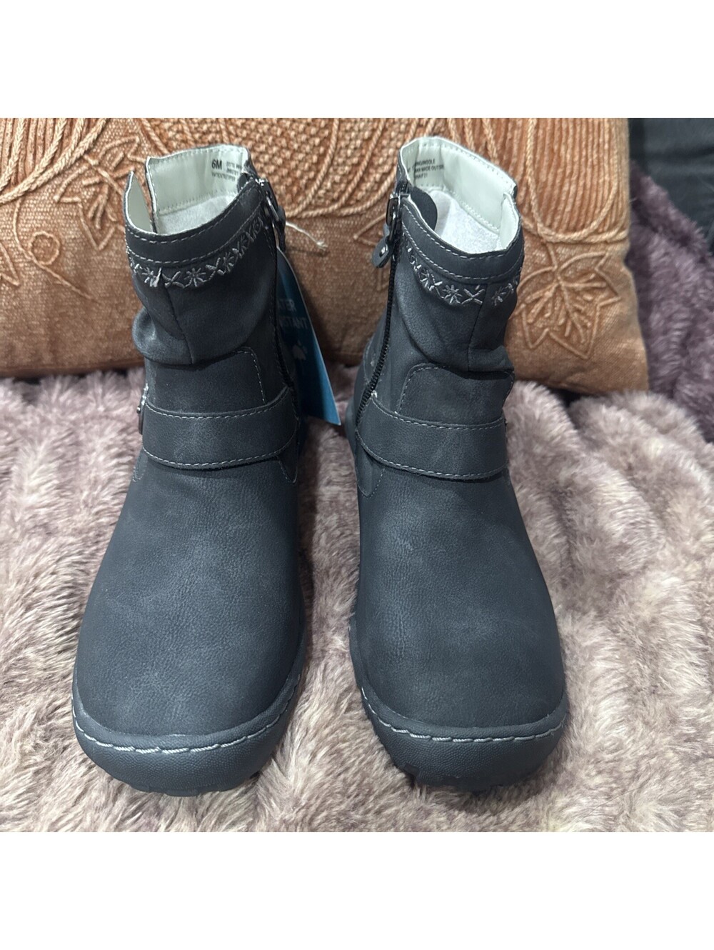 JBU Ankle black buckle boots womens sz 6 Leather Slouchy Zipper Water Resistant